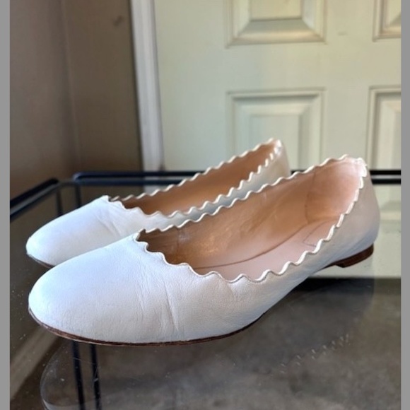 CHLOE Lauren Scalloped Leather Ballet Flats in White EUC/sz 6 - Picture 5 of 15